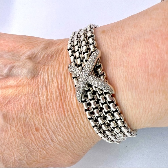 David Yurman Diamond 18k Gold 925 Silver X 4 Box Chain Bracelet - Picture 7 of 14